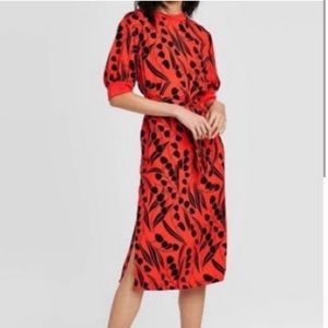 NWOT Who What Wear Red Floral Belted Shift Dress Size Small